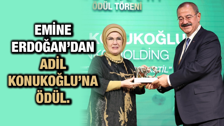 Emine Erdoğan’dan Adil Konukoğlu’na ödül.