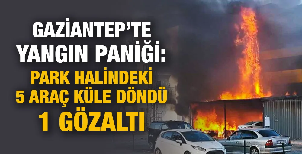 Gaziantep’te yangın paniği: Park halindeki 5 araç küle döndü