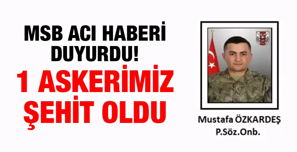 MSB acı haberi duyurdu! 1 askerimiz şehit oldu