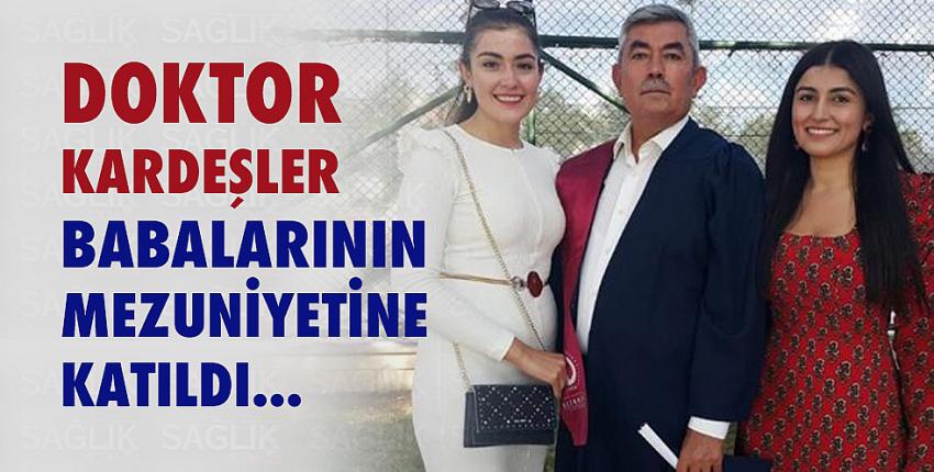 Doktor kardeşler babalarının mezuniyetine katıldı